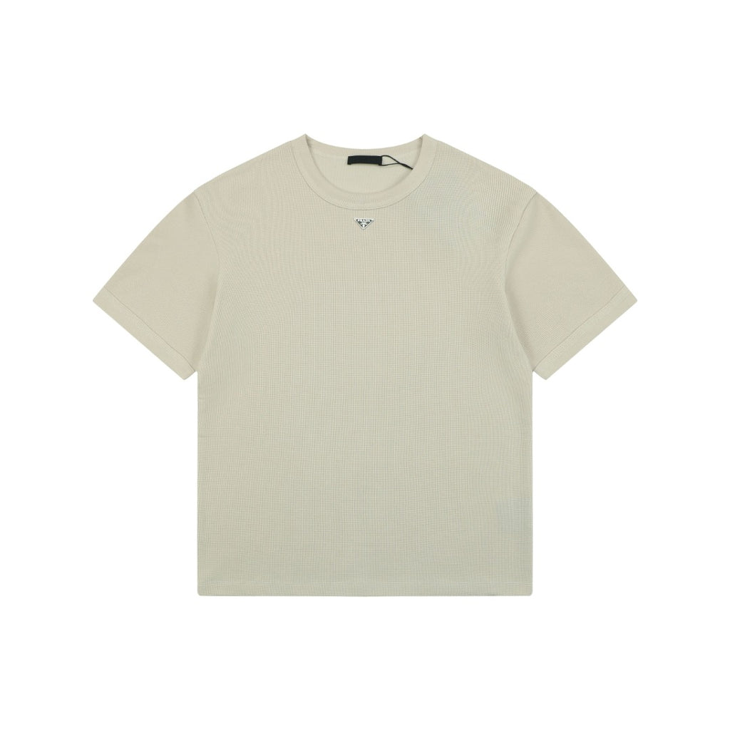 Prada Triangle Logo Waffle-Knit Short-Sleeve T-Shirt Beige
