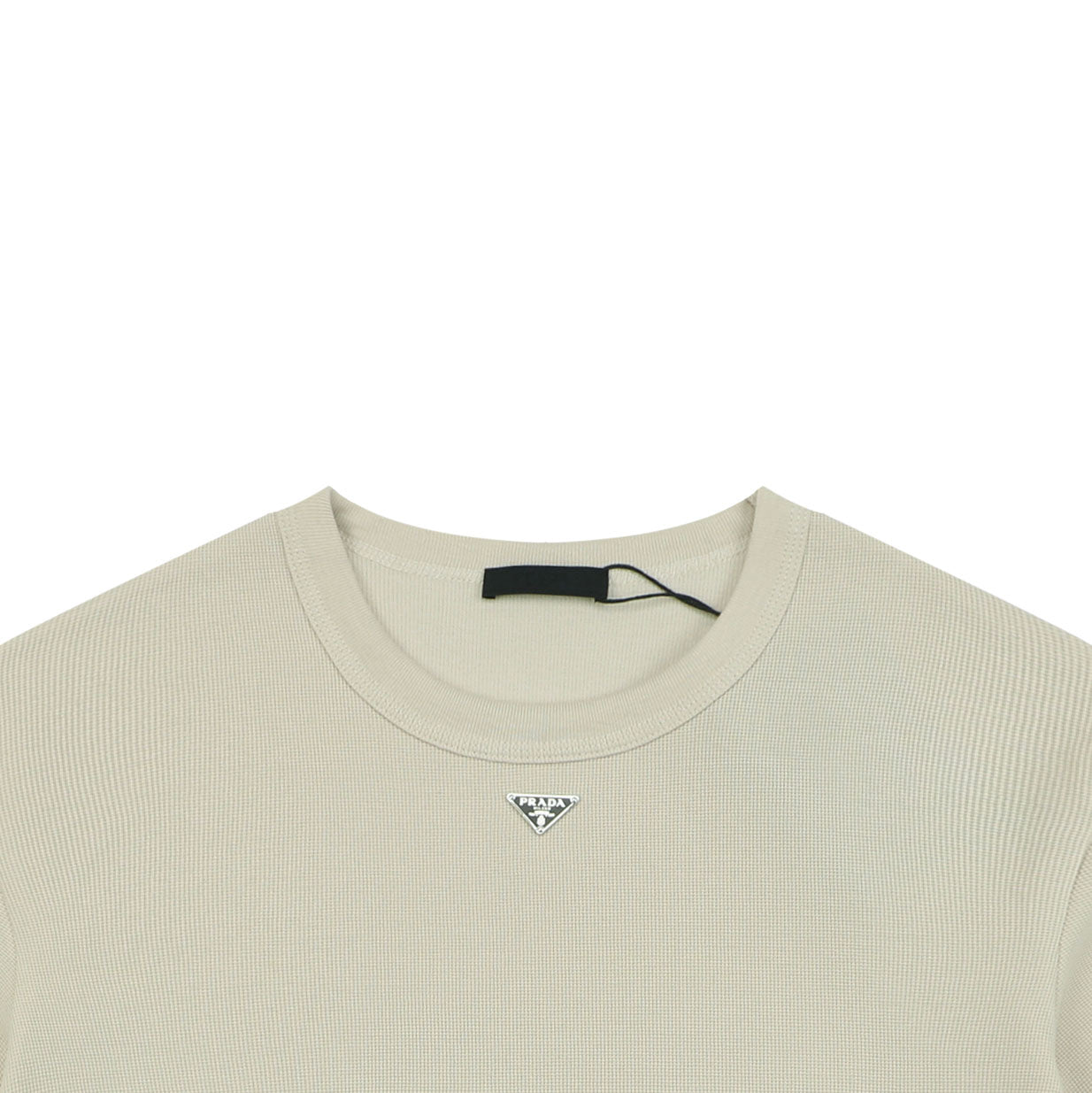 Prada Triangle Logo Waffle-Knit Short-Sleeve T-Shirt Beige
