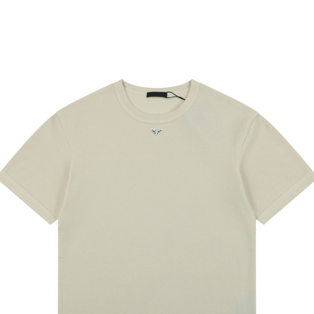 Prada Triangle Logo Waffle-Knit Short-Sleeve T-Shirt Beige