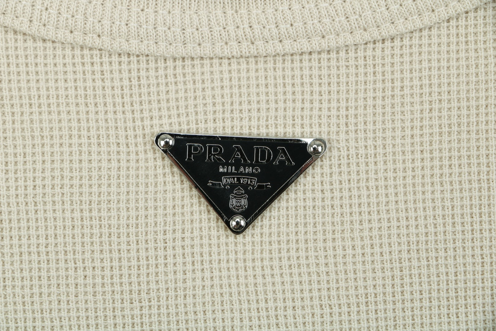 Prada Triangle Logo Waffle-Knit Short-Sleeve T-Shirt Beige