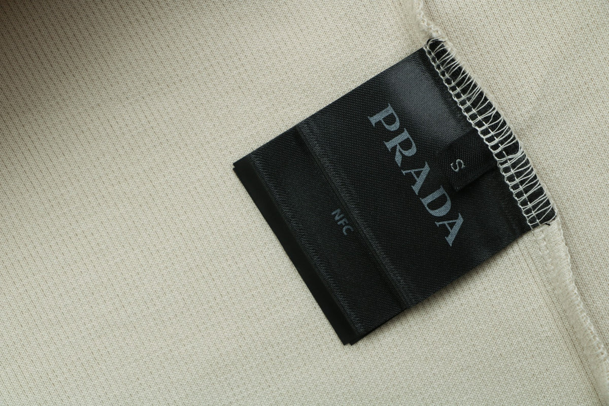 Prada Triangle Logo Waffle-Knit Short-Sleeve T-Shirt Beige