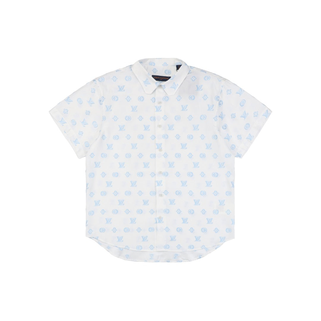 Louis Vuitton SS25 Damier Jacquard Cut-Stitch Short-Sleeve Shirt White