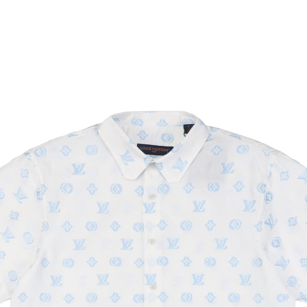 Louis Vuitton SS25 Damier Jacquard Cut-Stitch Short-Sleeve Shirt White