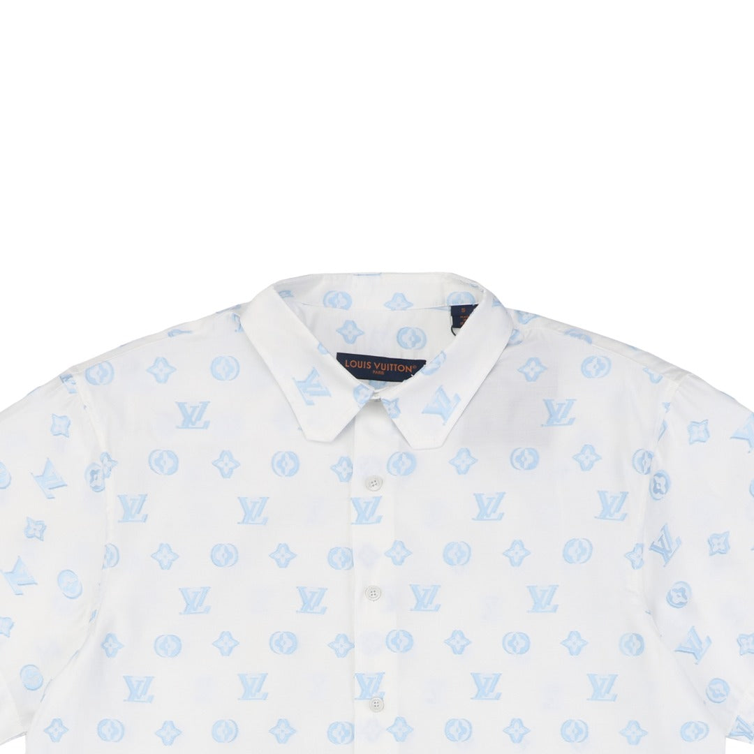 Louis Vuitton SS25 Damier Jacquard Cut-Stitch Short-Sleeve Shirt White