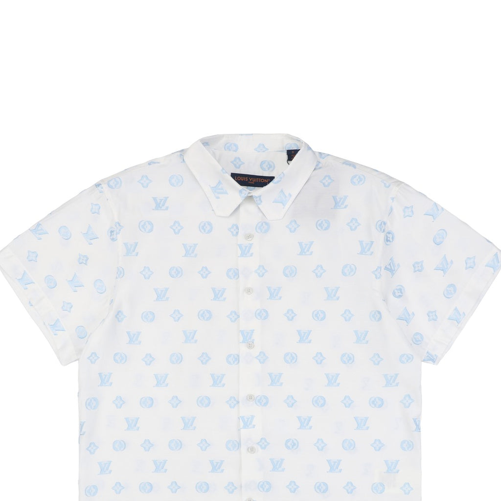 Louis Vuitton SS25 Damier Jacquard Cut-Stitch Short-Sleeve Shirt White