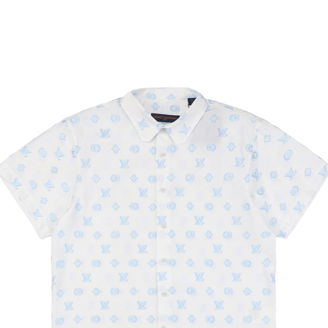 Louis Vuitton SS25 Damier Jacquard Cut-Stitch Short-Sleeve Shirt White