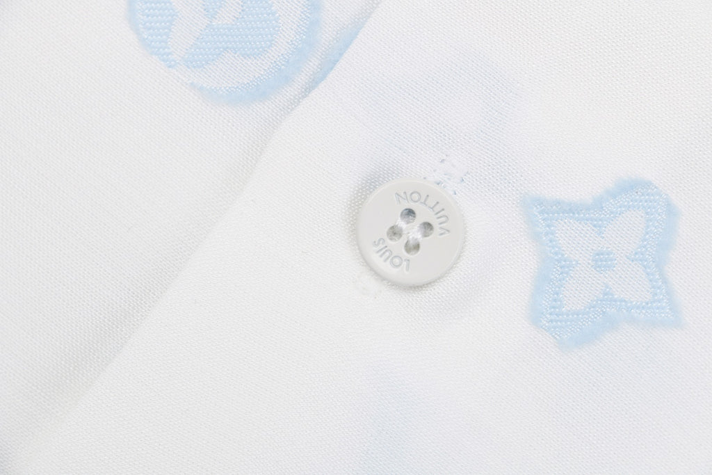 Louis Vuitton SS25 Damier Jacquard Cut-Stitch Short-Sleeve Shirt White