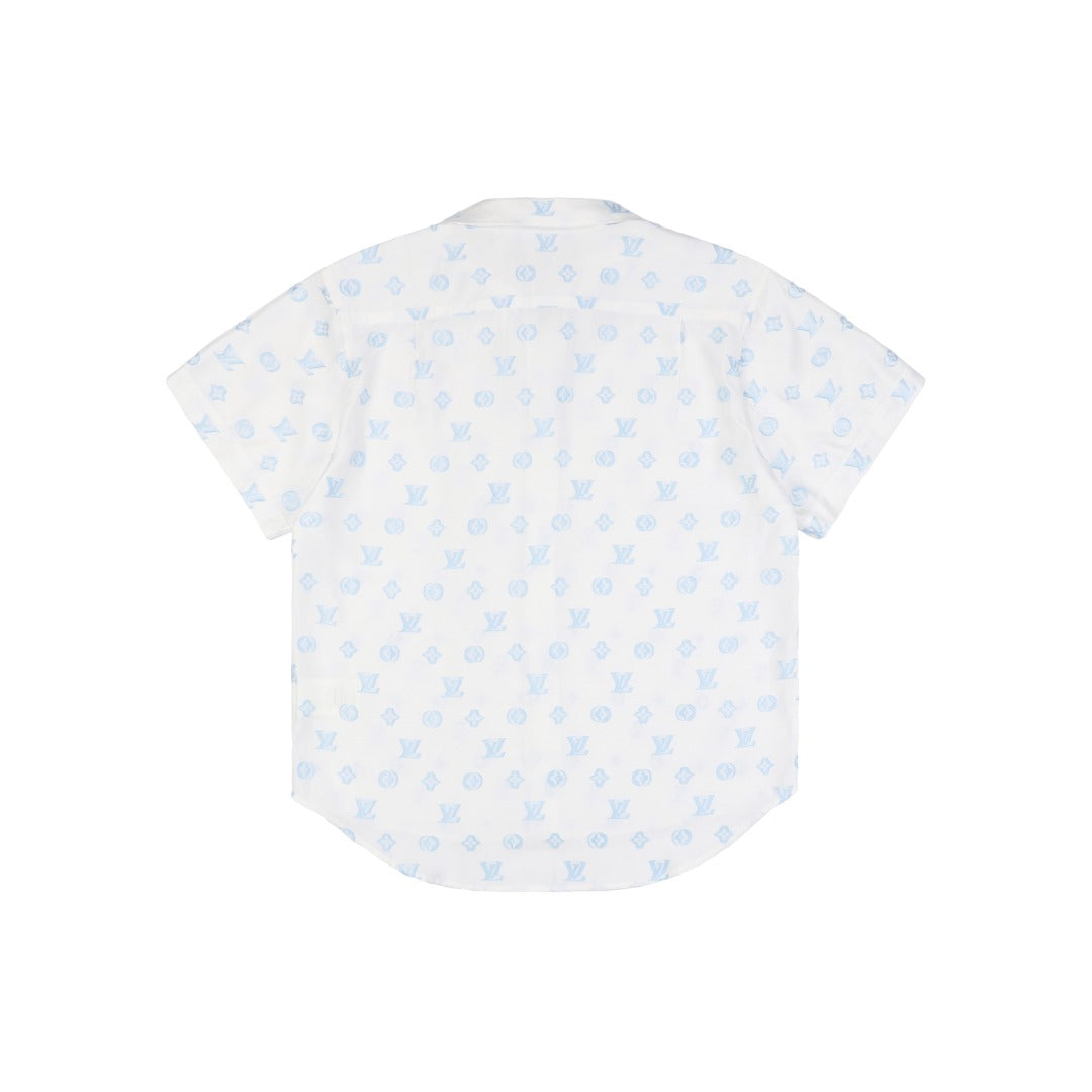 Louis Vuitton SS25 Damier Jacquard Cut-Stitch Short-Sleeve Shirt White