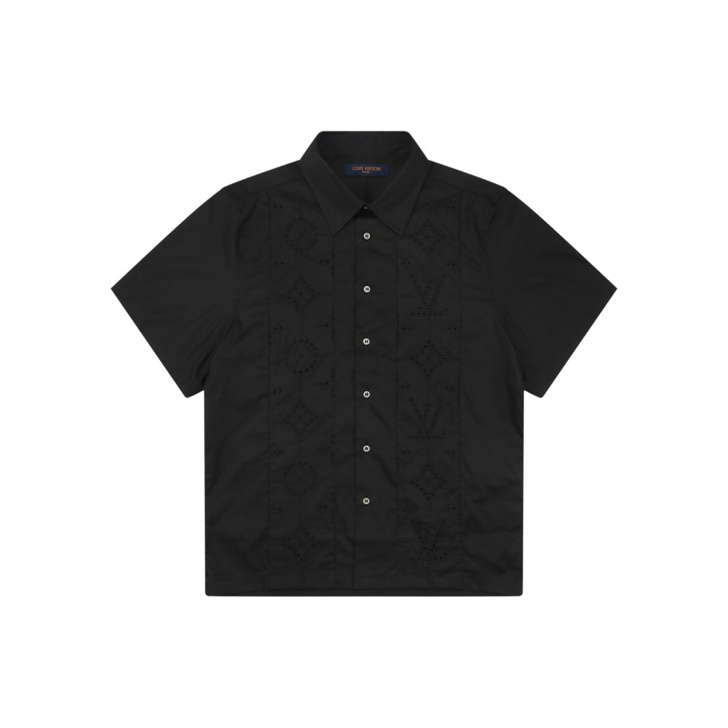 Louis Vuitton Vertical Stripe Monogram Cut-Out Short-Sleeve Shirt Black
