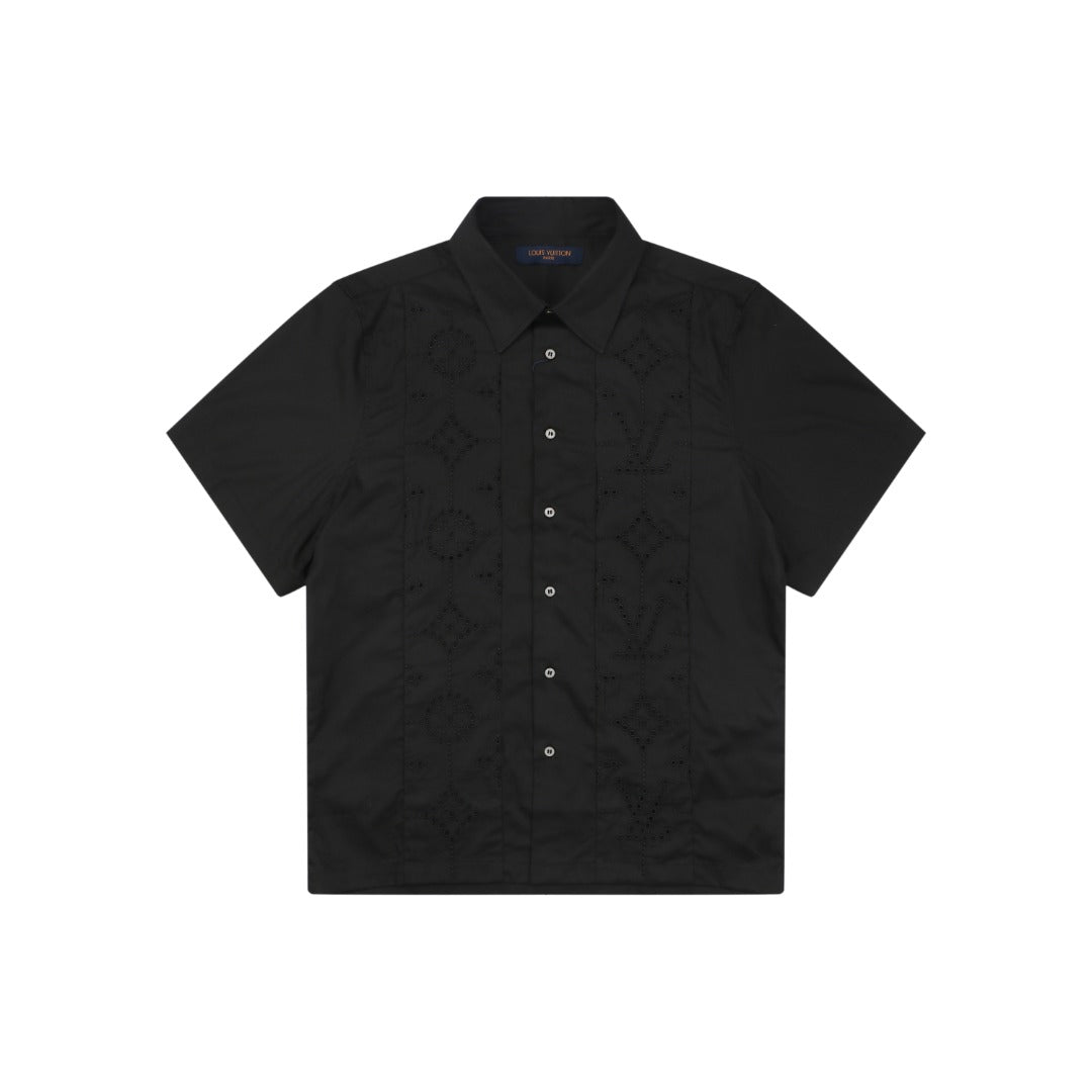Louis Vuitton Vertical Stripe Monogram Cut-Out Short-Sleeve Shirt Black