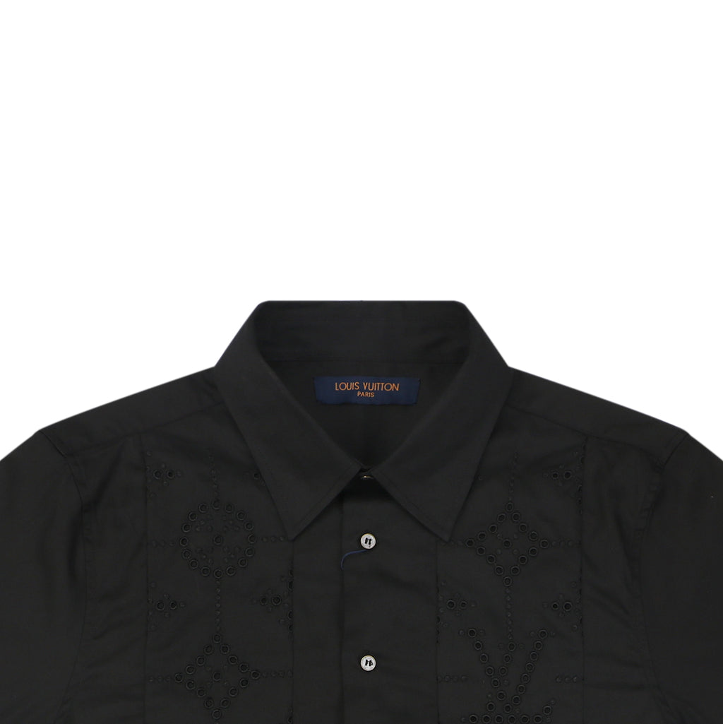 Louis Vuitton Vertical Stripe Monogram Cut-Out Short-Sleeve Shirt Black