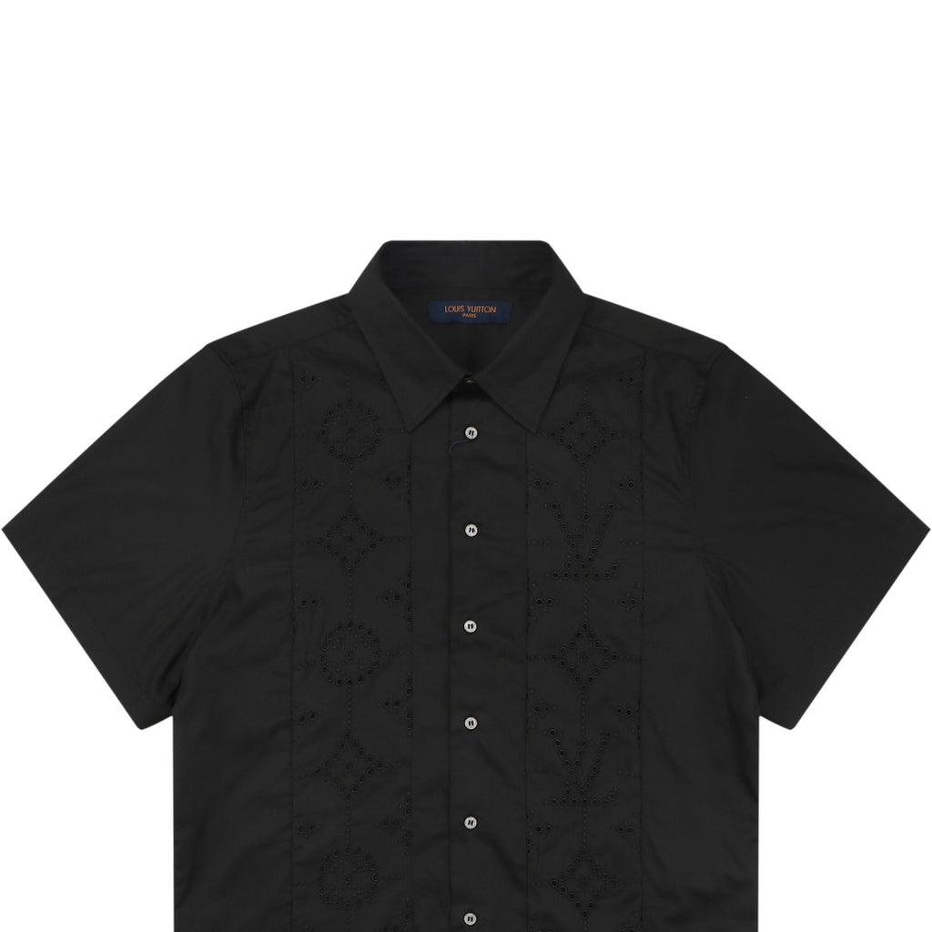 Louis Vuitton Vertical Stripe Monogram Cut-Out Short-Sleeve Shirt Black