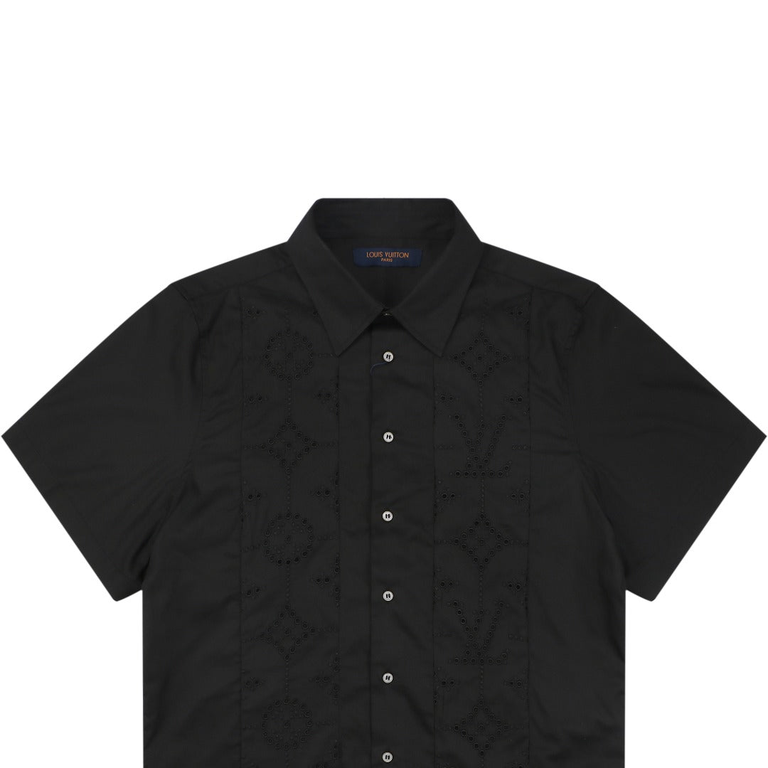 Louis Vuitton Vertical Stripe Monogram Cut-Out Short-Sleeve Shirt Black
