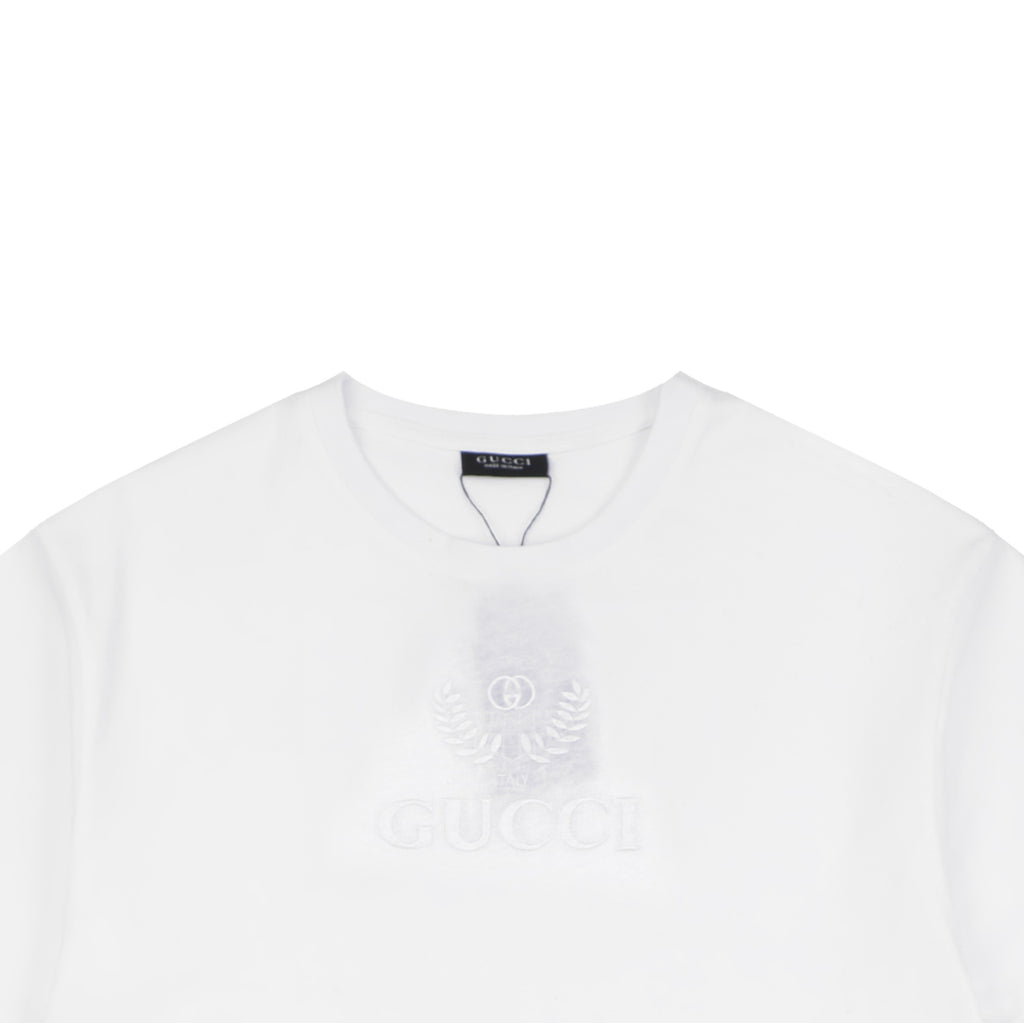 Gucci Tonal Laurel Wreath G Embroidered Short-Sleeve T-Shirt White