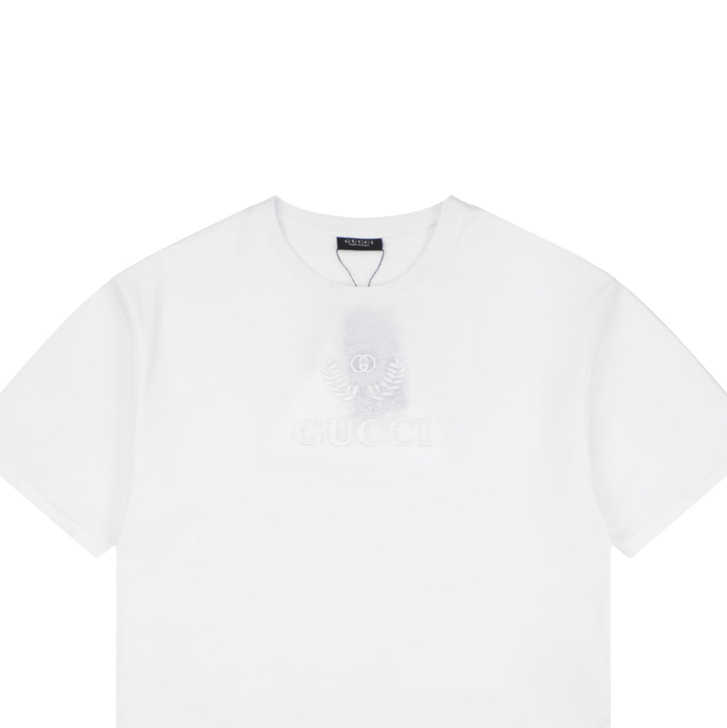 Gucci Tonal Laurel Wreath G Embroidered Short-Sleeve T-Shirt White