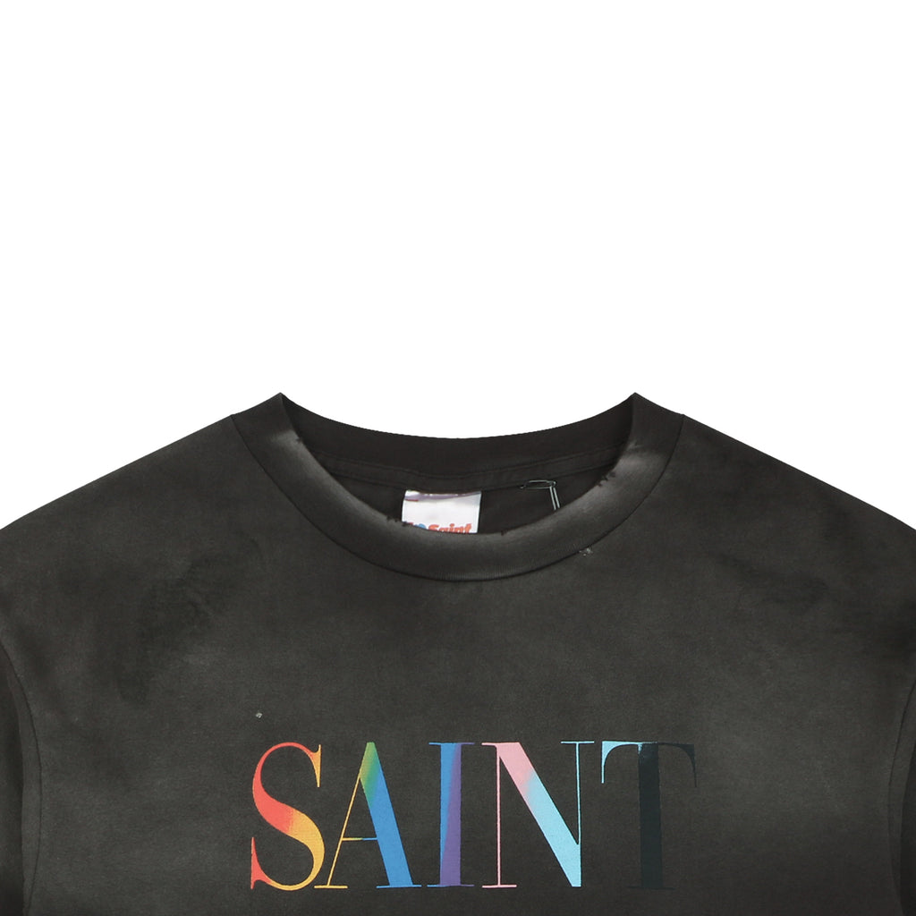 Saint Michael Rainbow SAINT Letter Print Short-Sleeve T-Shirt Black