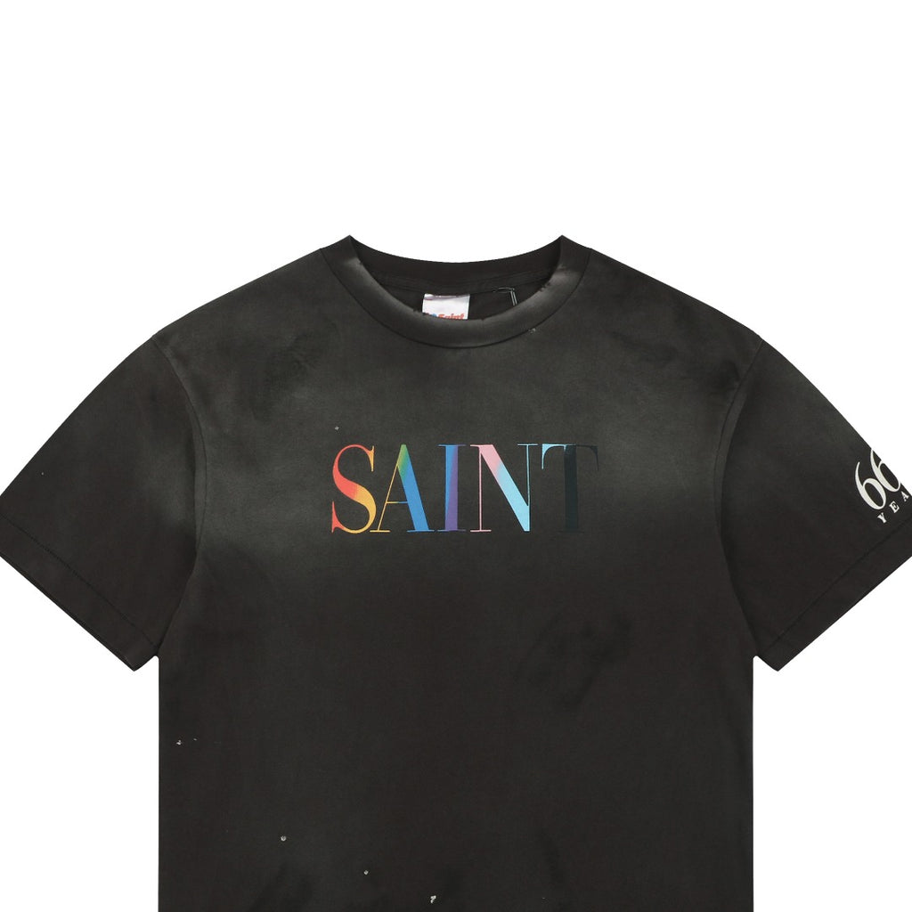 Saint Michael Rainbow SAINT Letter Print Short-Sleeve T-Shirt Black