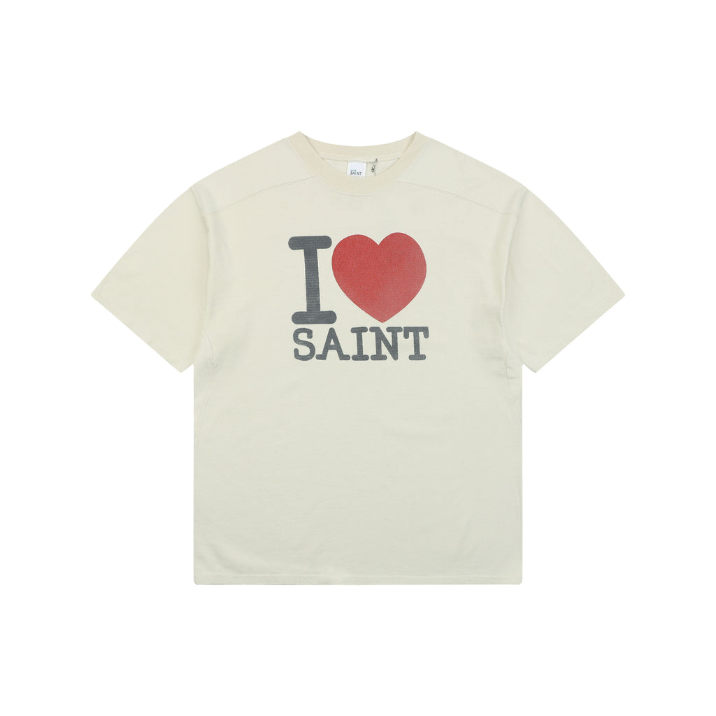 Saint Michael I Love SAINT Letter Print Short-Sleeve T-Shirt Cream