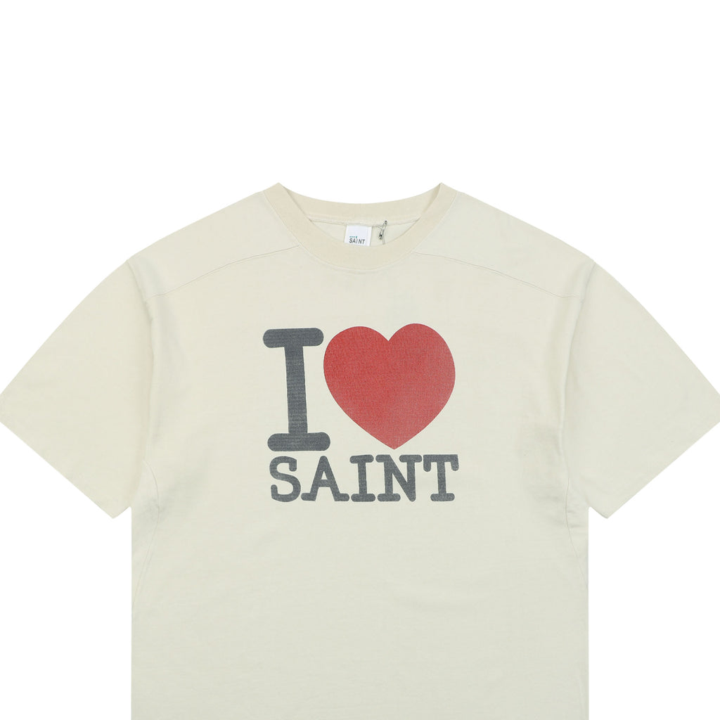 Saint Michael I Love SAINT Letter Print Short-Sleeve T-Shirt Cream