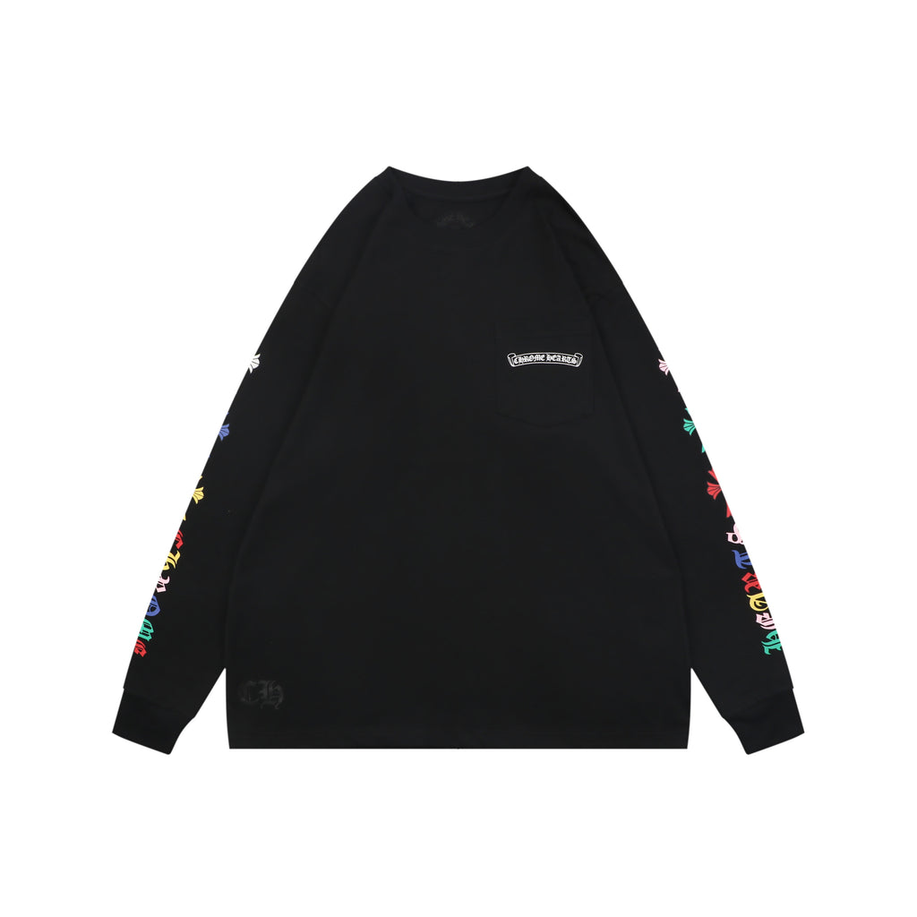 Chrome Hearts Sanskrit Scroll Multicolor Cross Fleur Print Long-Sleeve T-Shirt Black