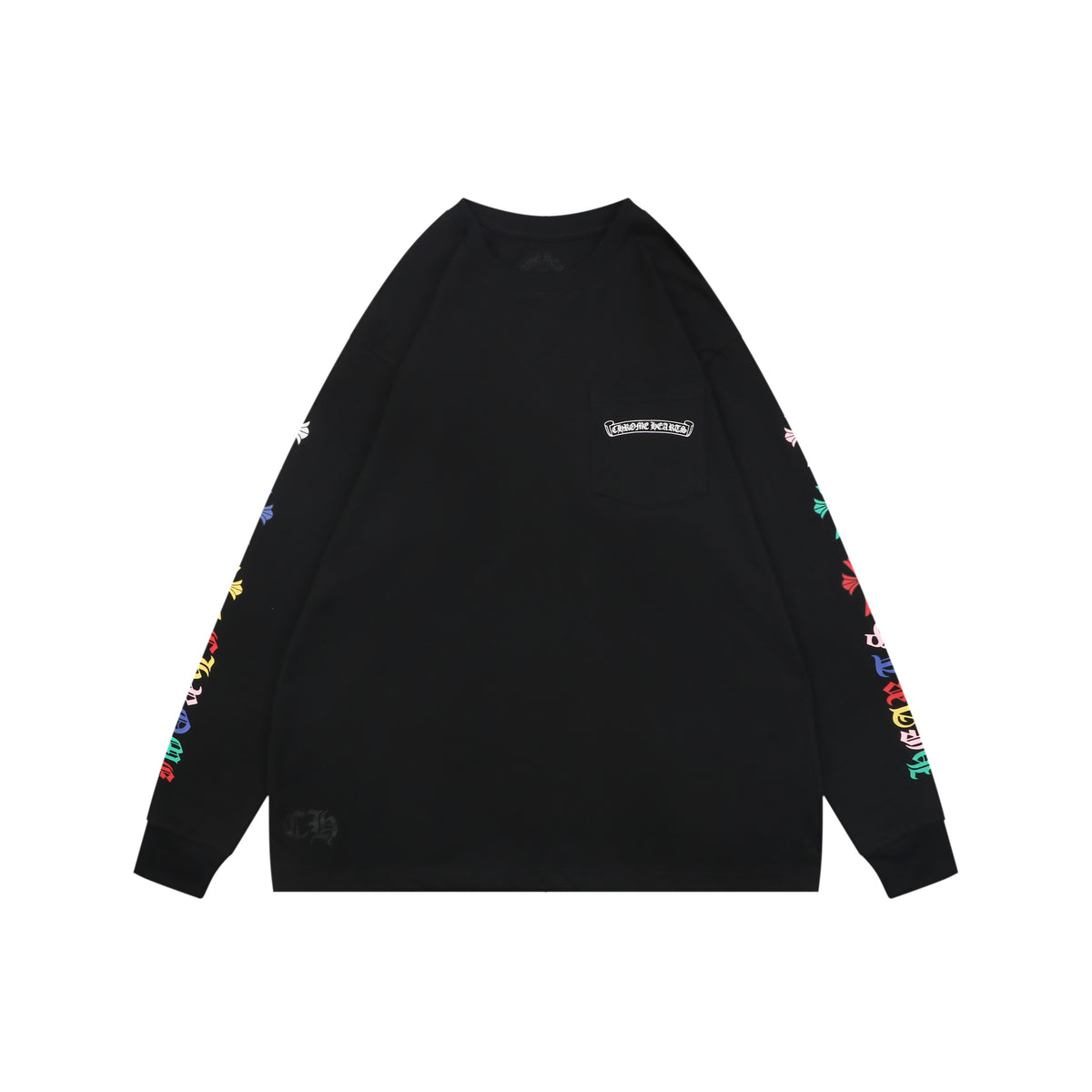 Chrome Hearts Sanskrit Scroll Multicolor Cross Fleur Print Long-Sleeve T-Shirt Black