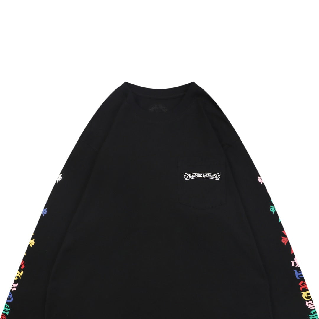 Chrome Hearts Sanskrit Scroll Multicolor Cross Fleur Print Long-Sleeve T-Shirt Black