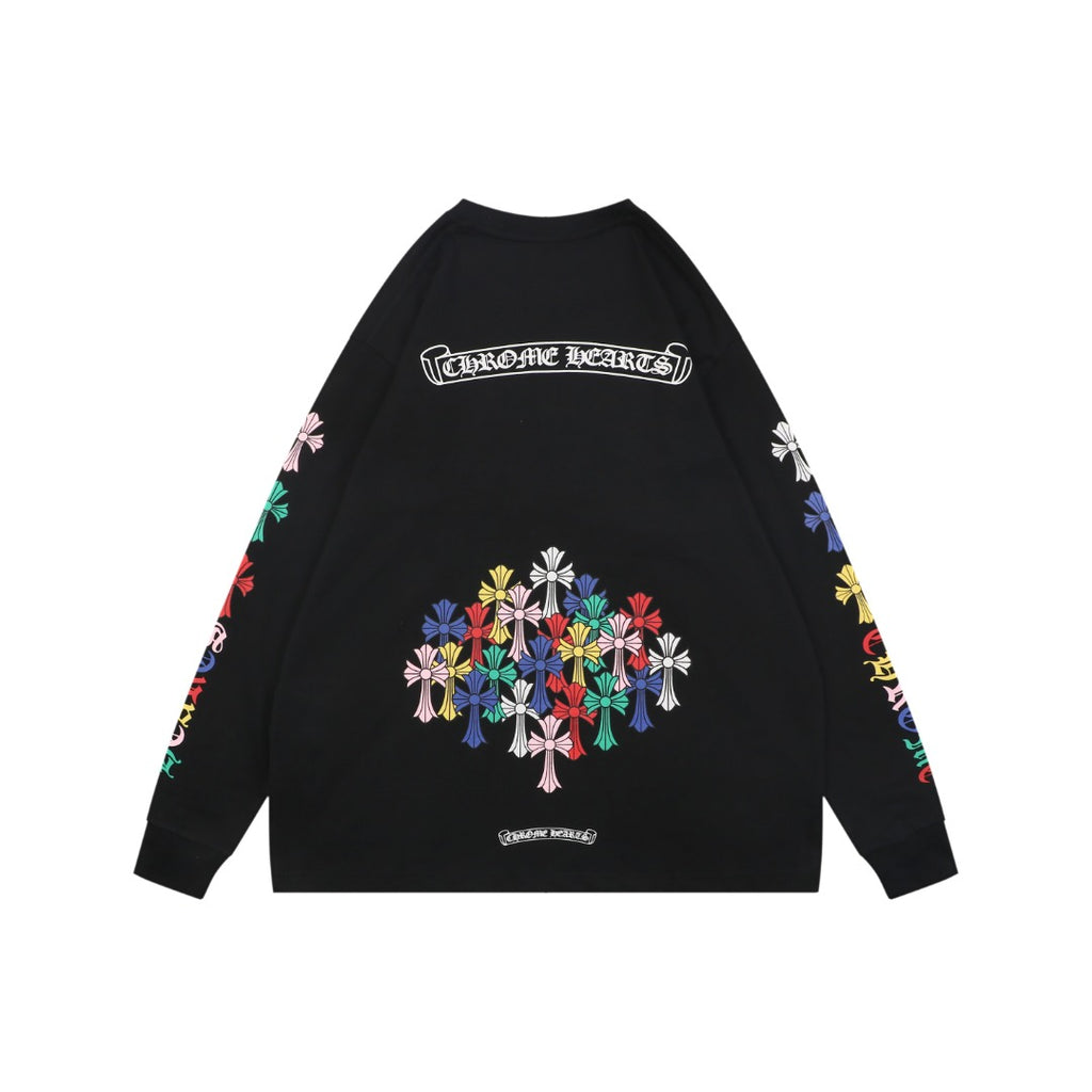 Chrome Hearts Sanskrit Scroll Multicolor Cross Fleur Print Long-Sleeve T-Shirt Black