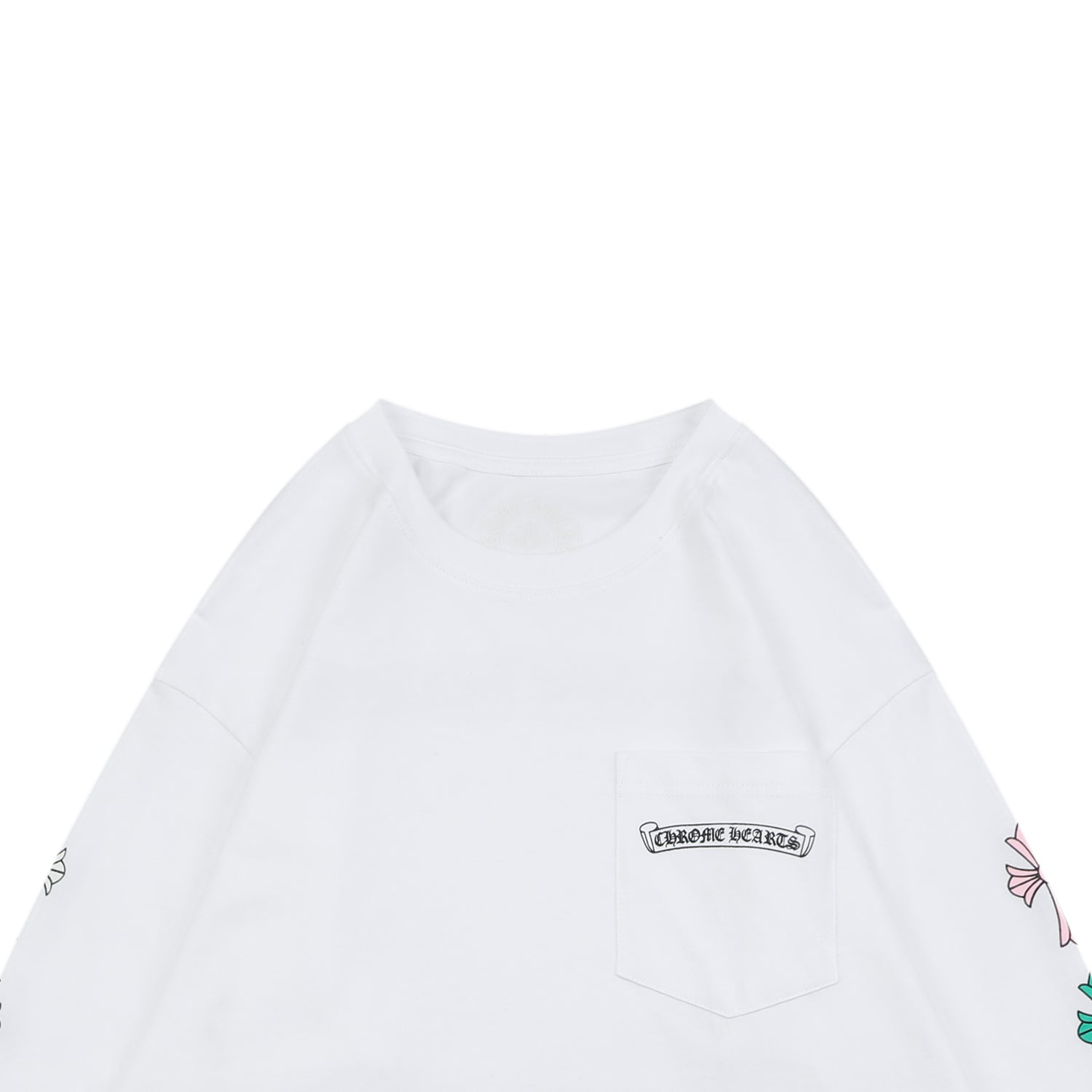 Chrome Hearts Sanskrit Scroll Multicolor Cross Fleur Print Long-Sleeve T-Shirt White