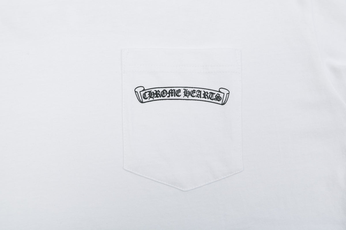Chrome Hearts Sanskrit Scroll Multicolor Cross Fleur Print Long-Sleeve T-Shirt White