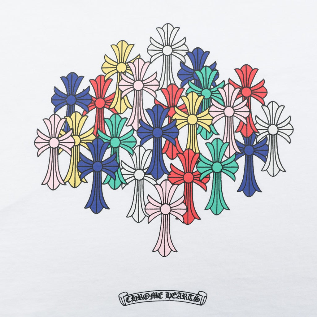 Chrome Hearts Sanskrit Scroll Multicolor Cross Fleur Print Long-Sleeve T-Shirt White