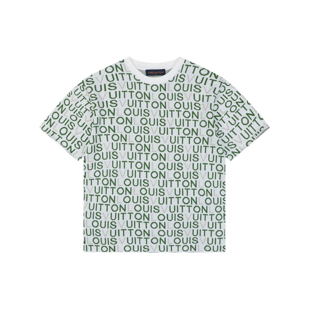 Louis Vuitton All-Over Letter Jacquard Short-Sleeve T-Shirt Grey Green