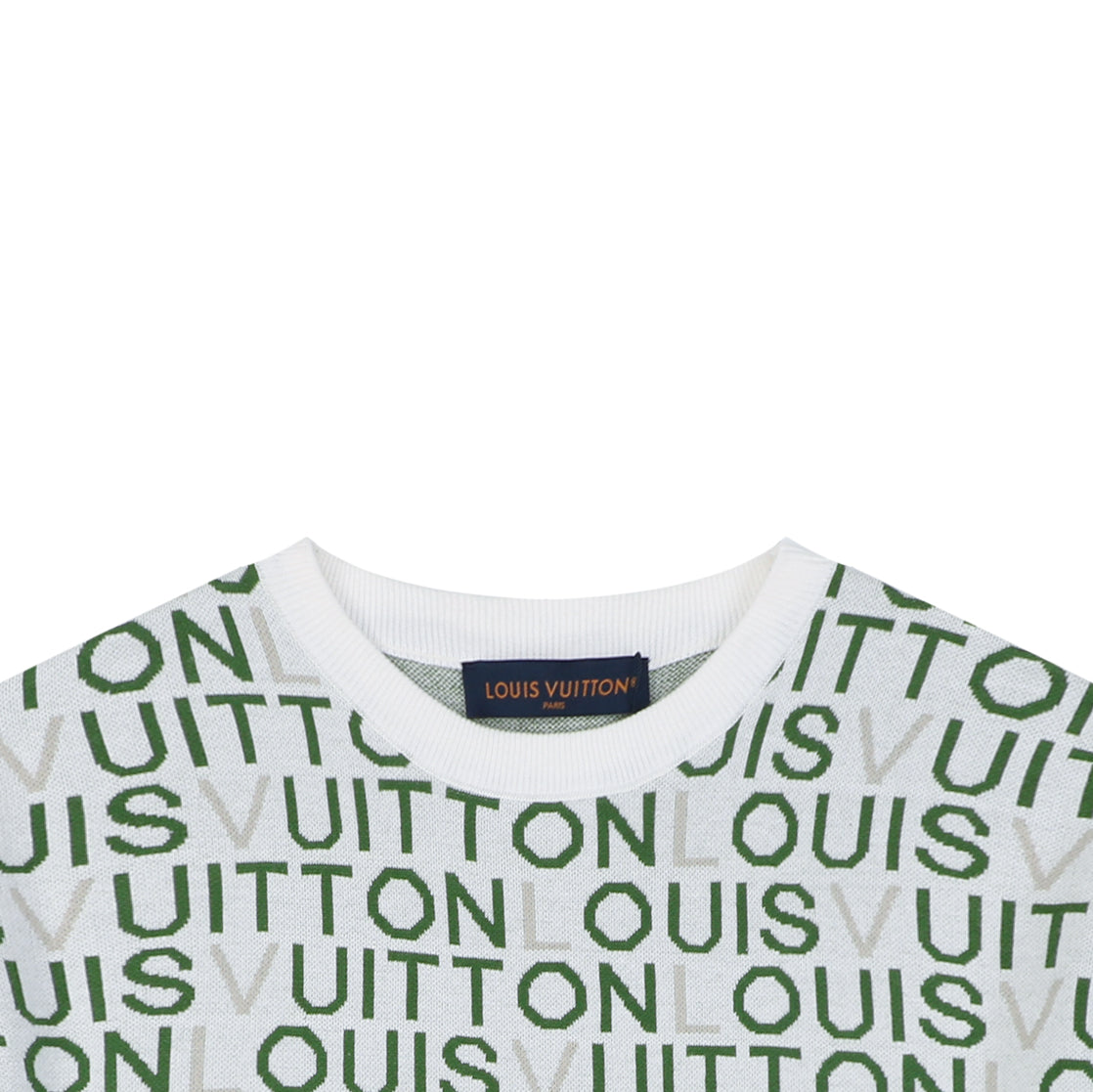 Louis Vuitton All-Over Letter Jacquard Short-Sleeve T-Shirt Grey Green