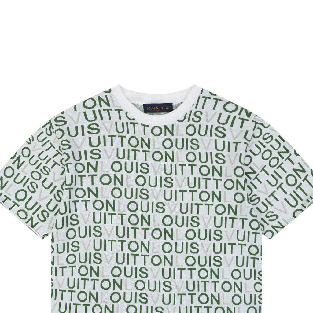 Louis Vuitton All-Over Letter Jacquard Short-Sleeve T-Shirt Grey Green