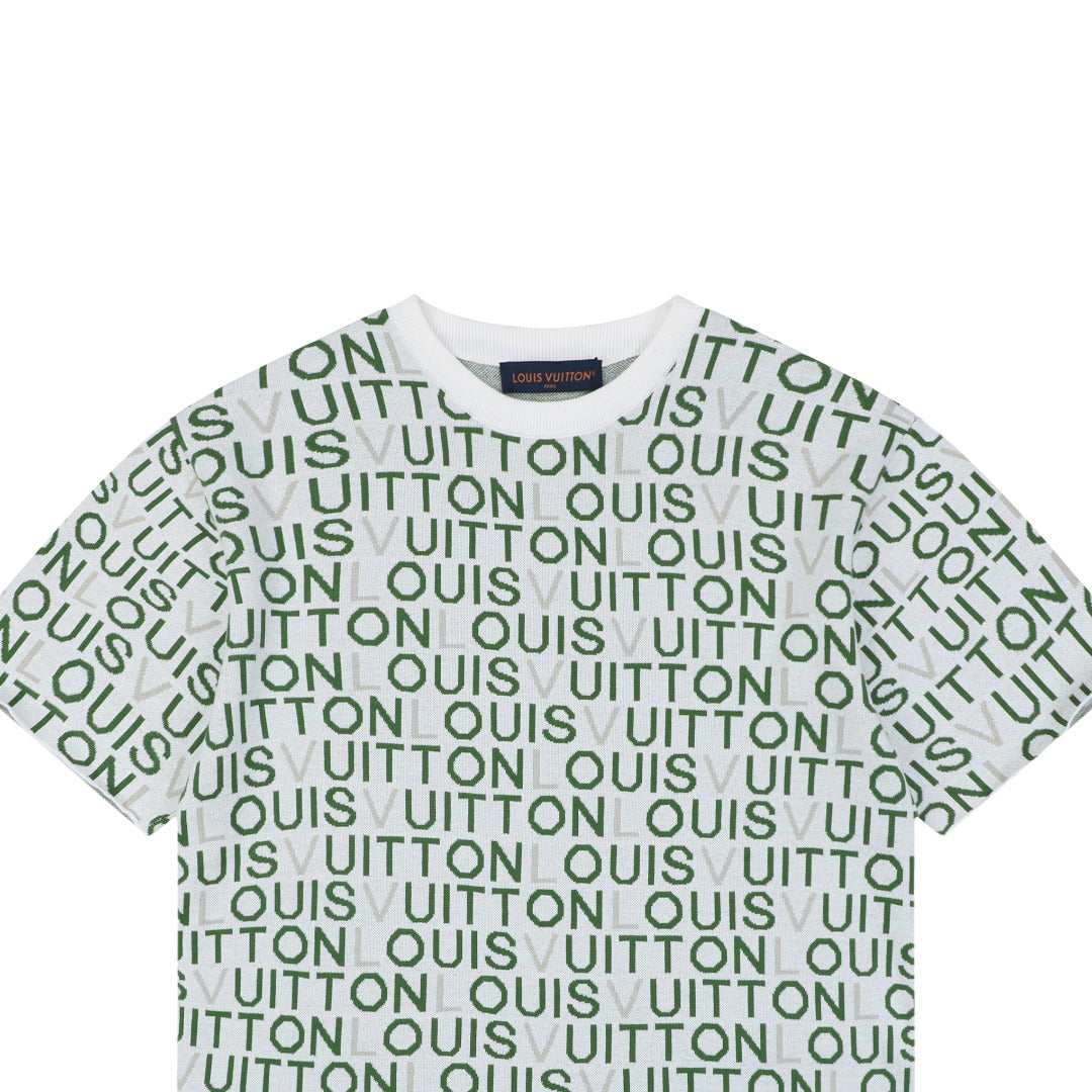 Louis Vuitton All-Over Letter Jacquard Short-Sleeve T-Shirt Grey Green