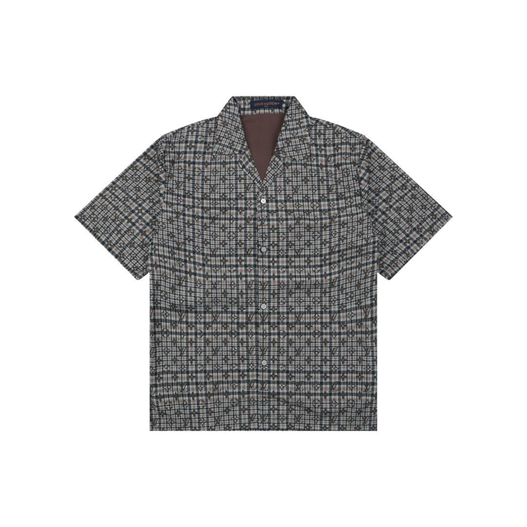 Louis Vuitton Tonal Brown Monogram Check Short-Sleeve Shirt
