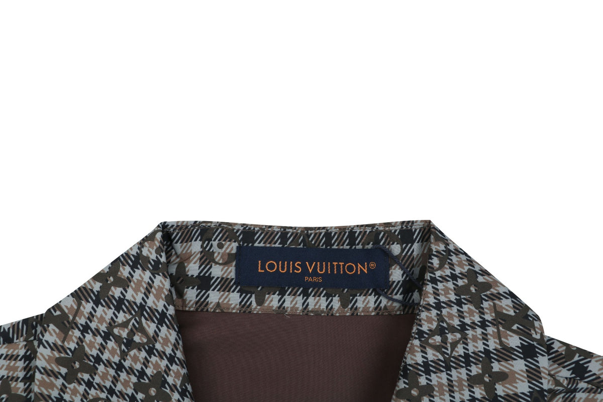 Louis Vuitton Tonal Brown Monogram Check Short-Sleeve Shirt