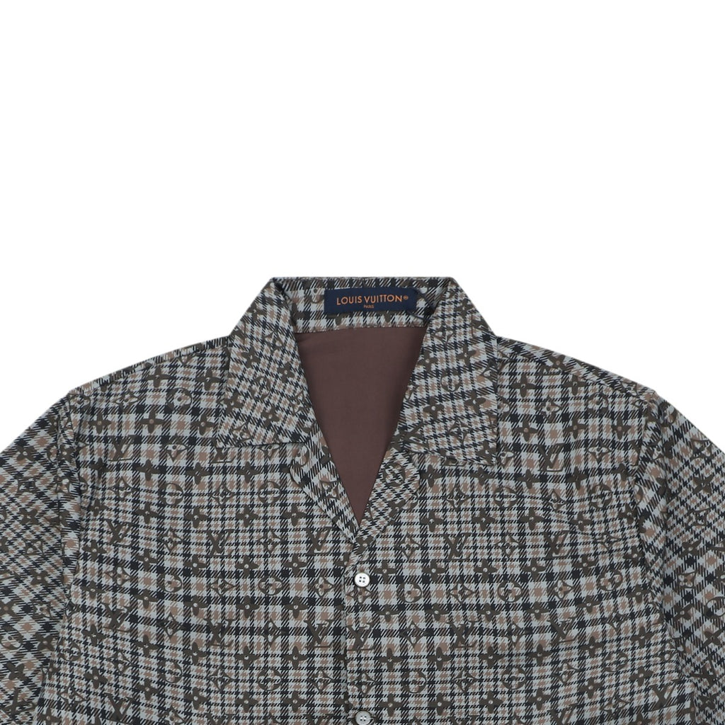 Louis Vuitton Tonal Brown Monogram Check Short-Sleeve Shirt