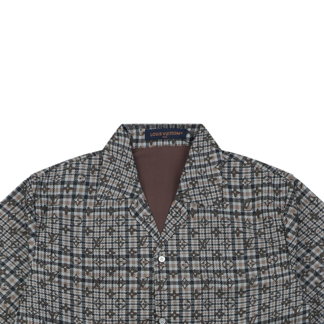 Louis Vuitton Tonal Brown Monogram Check Short-Sleeve Shirt
