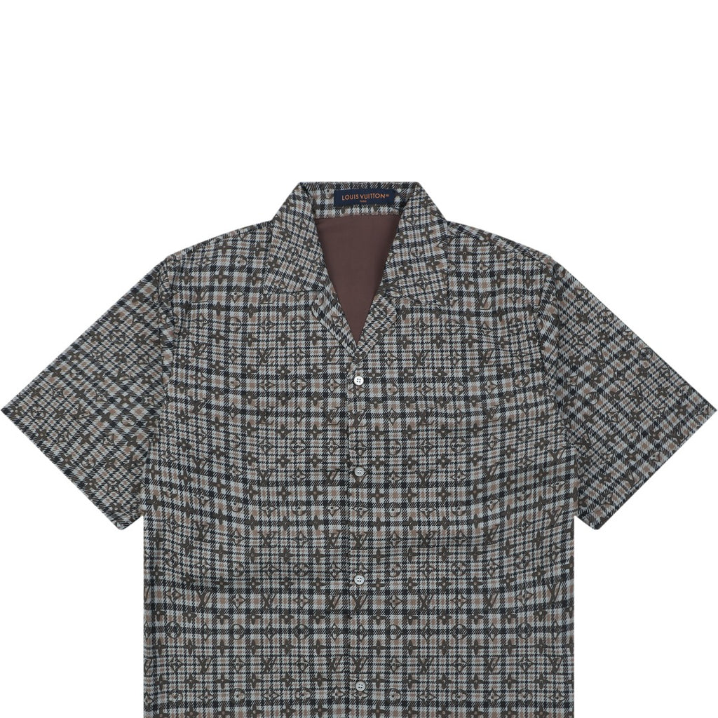 Louis Vuitton Tonal Brown Monogram Check Short-Sleeve Shirt