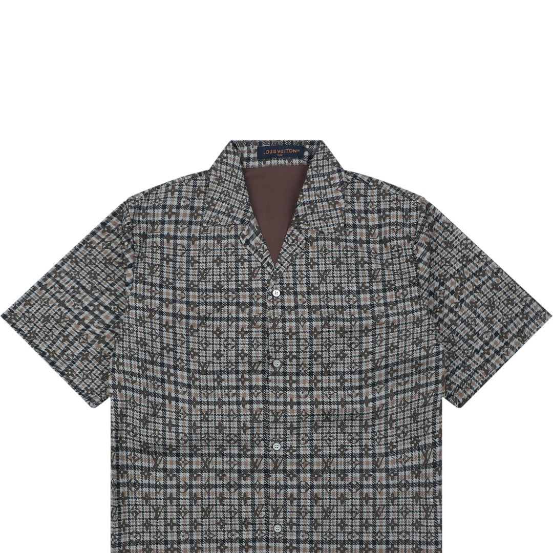 Louis Vuitton Tonal Brown Monogram Check Short-Sleeve Shirt