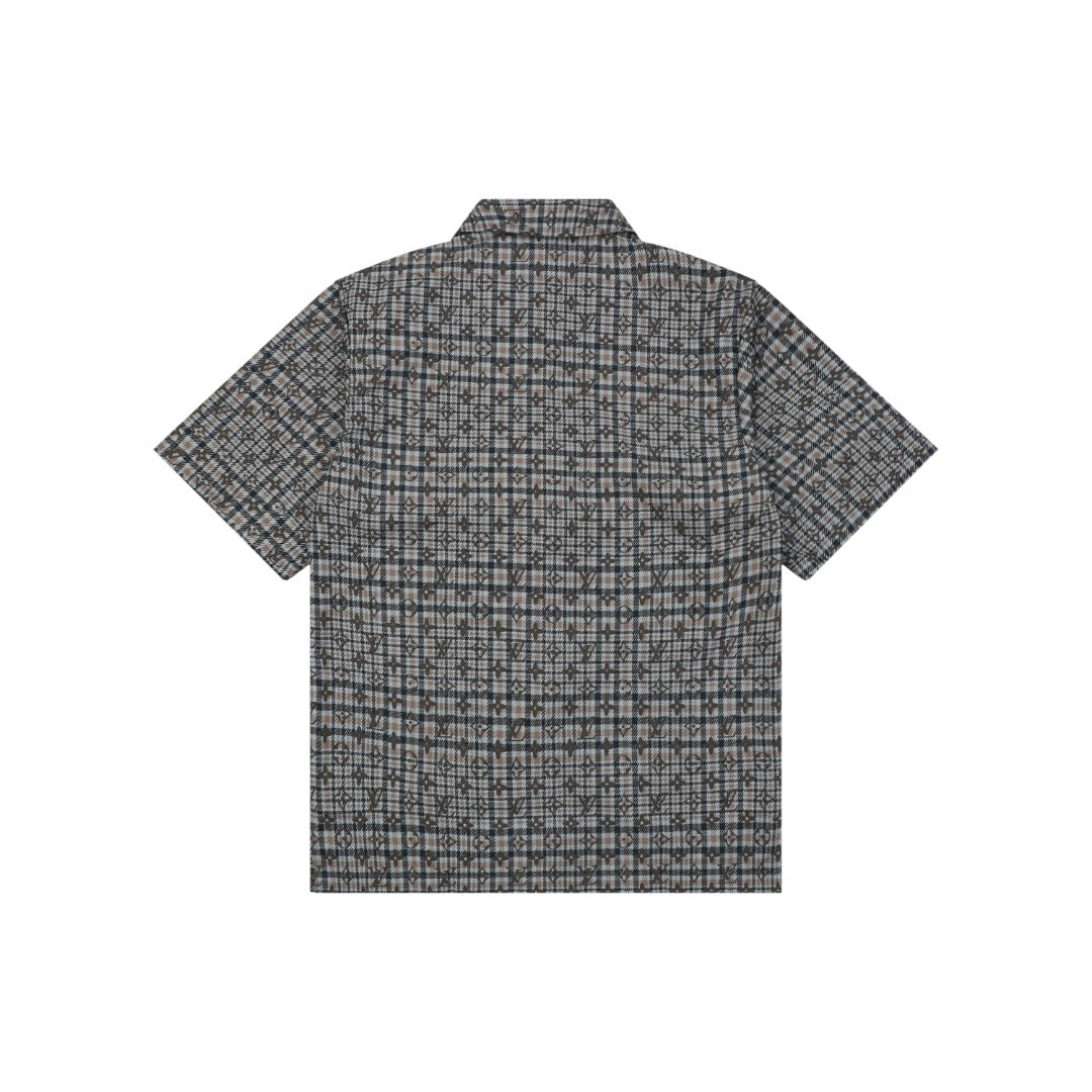 Louis Vuitton Tonal Brown Monogram Check Short-Sleeve Shirt