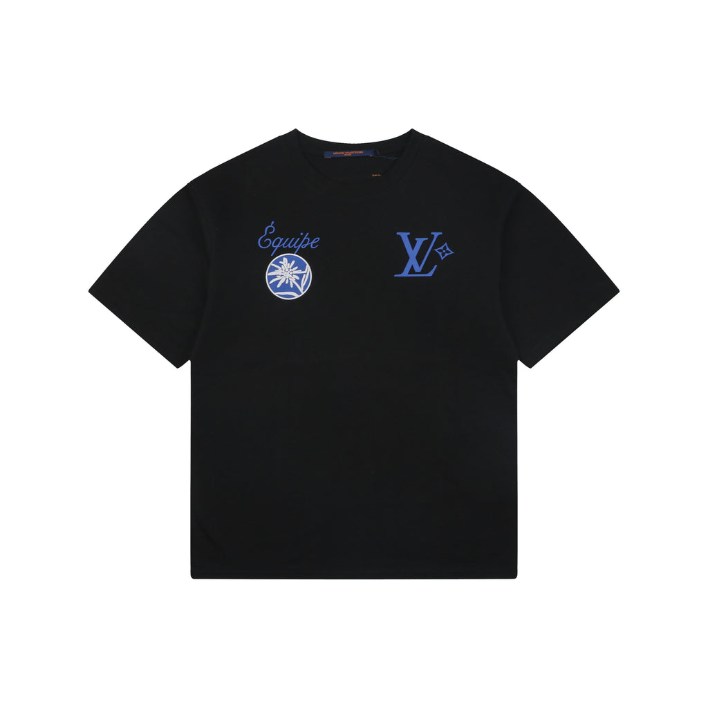 Louis Vuitton Équipe Edelweiss Floral Letter Print Short-Sleeve T-Shirt Black
