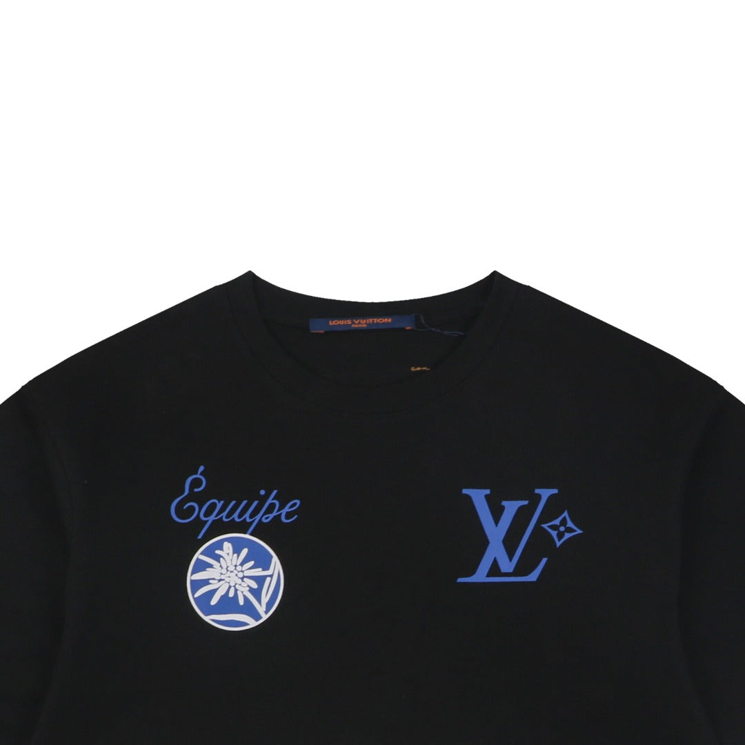 Louis Vuitton Équipe Edelweiss Floral Letter Print Short-Sleeve T-Shirt Black