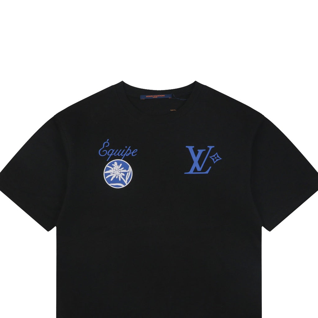 Louis Vuitton Équipe Edelweiss Floral Letter Print Short-Sleeve T-Shirt Black