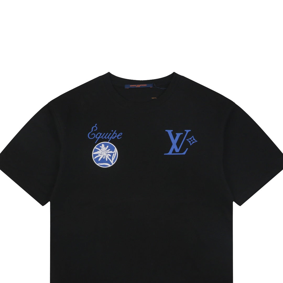 Louis Vuitton Équipe Edelweiss Floral Letter Print Short-Sleeve T-Shirt Black