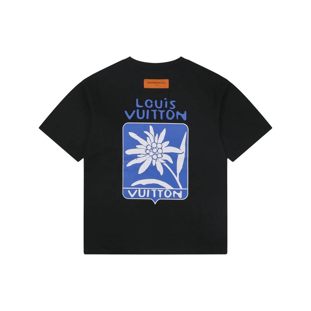 Louis Vuitton Équipe Edelweiss Floral Letter Print Short-Sleeve T-Shirt Black