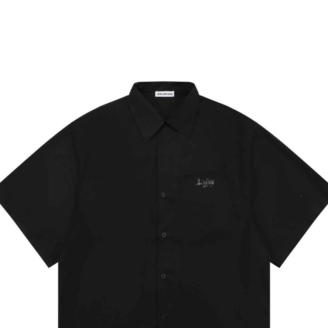 Balenciaga Gothic Letter Print Short Sleeve Shirt