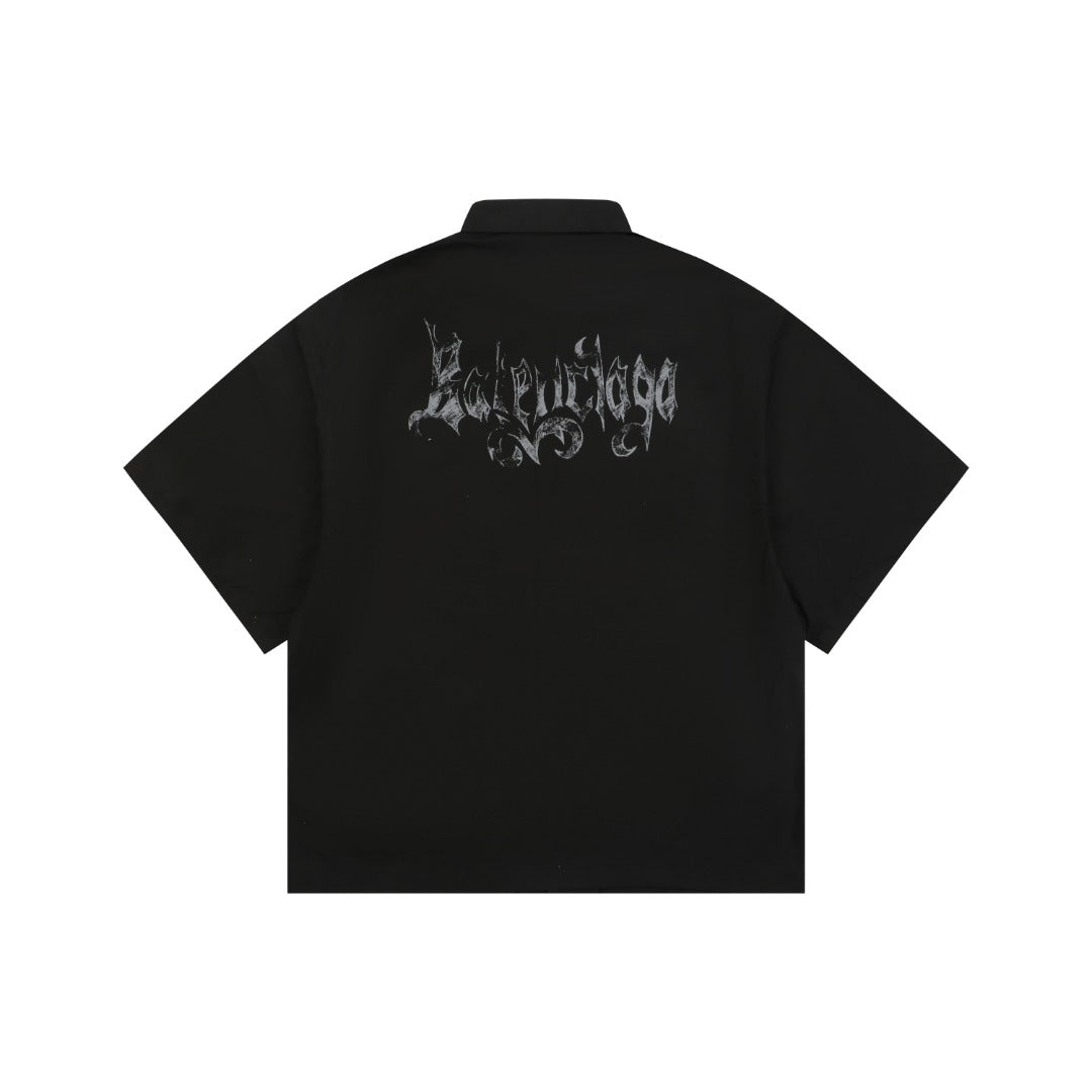 Balenciaga Gothic Letter Print Short Sleeve Shirt