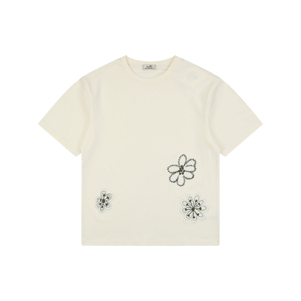 Hermès Openwork Floral Embroidered Short Sleeve T-Shirt
