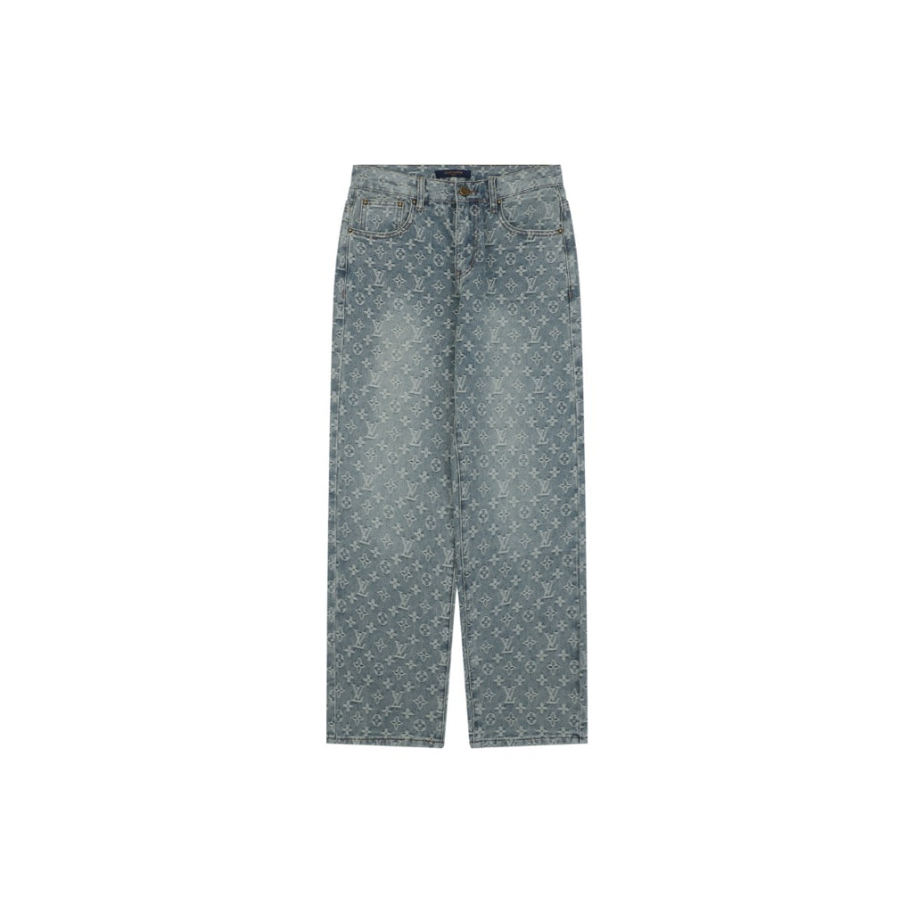 Louis Vuitton Light Blue All-Over Monogram Washed Denim Jeans